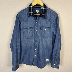 Levi’s Fresh Leaves Justin Timberlake Denim Western Shirt L Plaid Collar